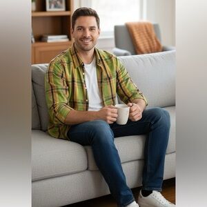 Robert Graham Men’s Green/Orange/Black Plaid Dress Shirt Size XL long sleeve